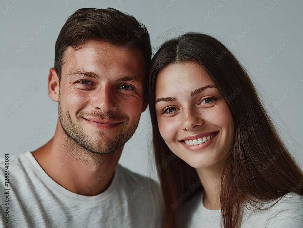 A couple hugging each other on a white background A couple hugging each other on a white background