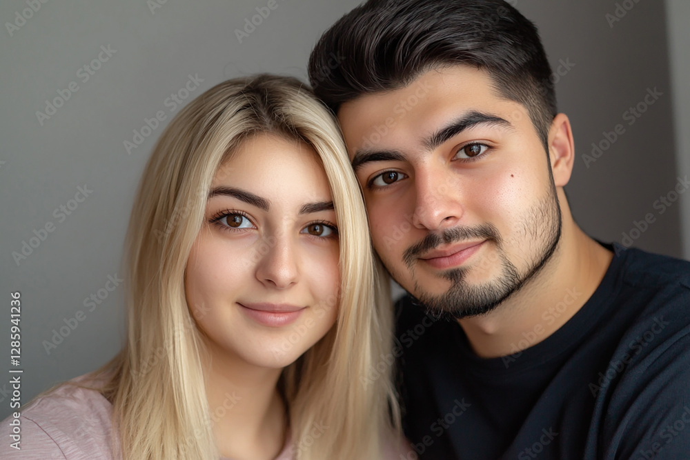 A couple hugging each other on a white background A couple hugging each other on a white background