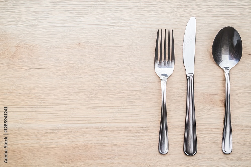 Empty cutlery set on light wooden table Empty cutlery set on light wooden table