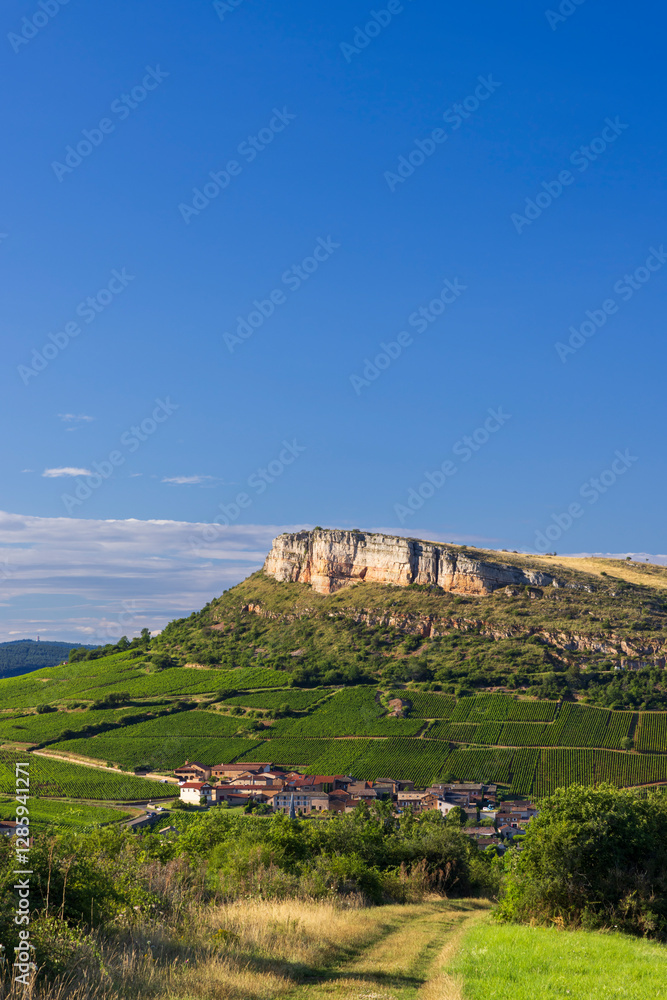 Rock of Vergisson with vineyards, Burgundy,France Rock of Vergisson with vineyards, Burgundy,France