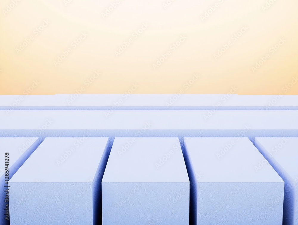 Soft light illuminates pastel blue cubes arranged neatly against a warm yellow background. AI Generated Soft light illuminates pastel blue cubes arranged neatly against a warm yellow background. AI Generated