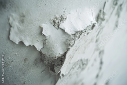 Close-up shot of a wall with peeling paint, useful for decoration or renovation themes photo