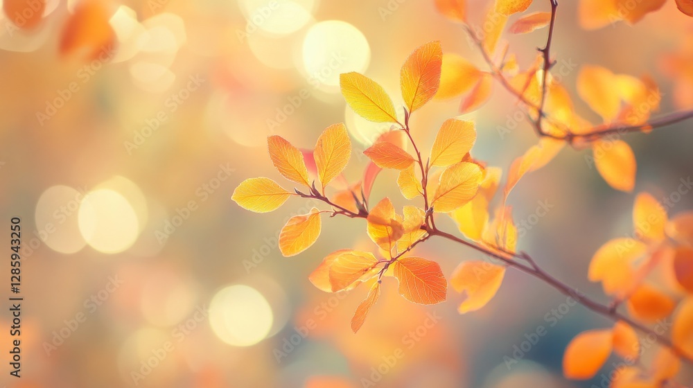 Fototapeta premium Beautiful autumn leaves are basking in golden sunlight outdoors