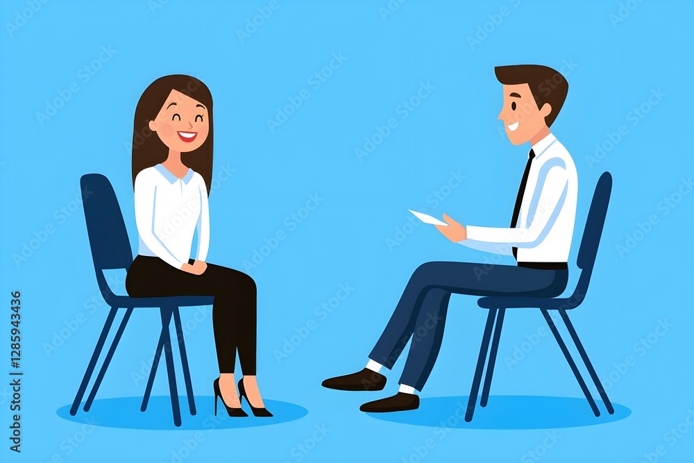 A man and a woman are sitting in chairs and talking A man and a woman are sitting in chairs and talking