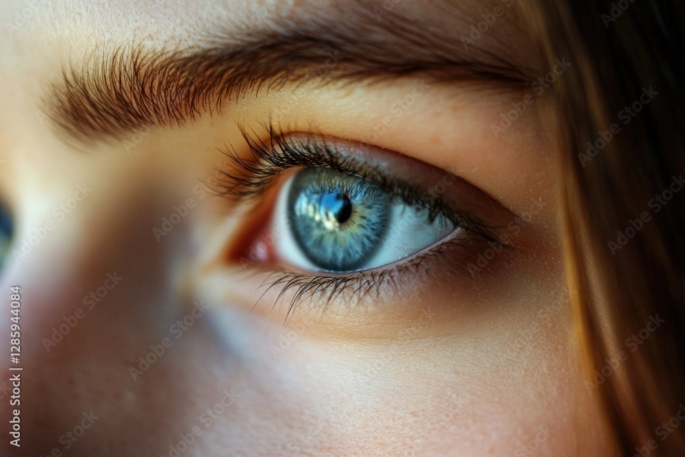 Fototapeta premium Close-up view of a woman's bright blue eye with detailed features
