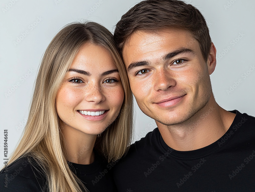 A couple hugging each other on a white background A couple hugging each other on a white background