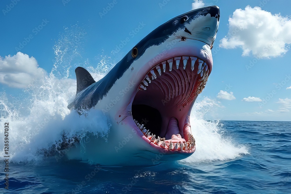 Obraz premium Great White Shark Open Jaw in Ocean Waters