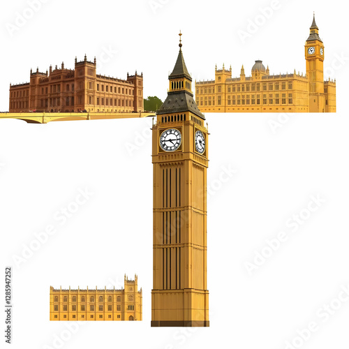 Big Ben iconic clock tower London four views