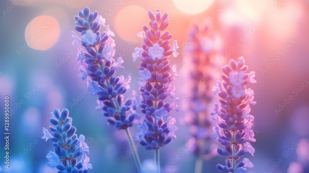 Naklejka premium Lavender blooms against a soft glowing background during the daytime