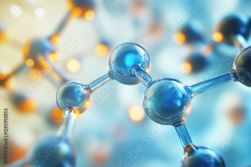Exploring the intricate world of molecular structures illuminated by soft blue and orange lights. Generative AI