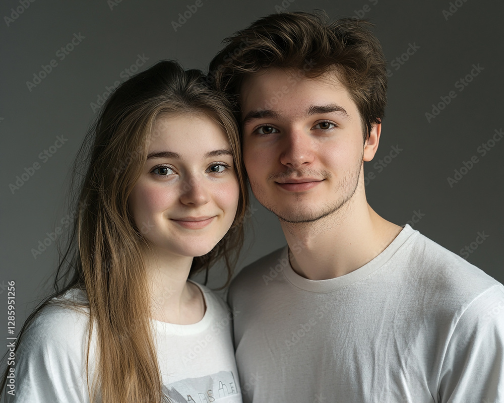 A couple hugging each other on a white background A couple hugging each other on a white background