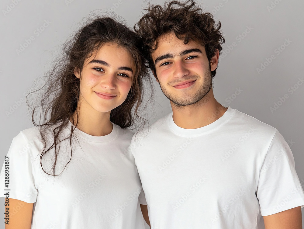 A couple hugging each other on a white background A couple hugging each other on a white background