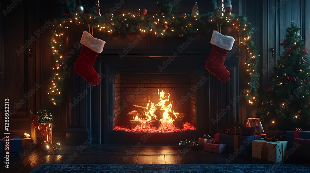 Obraz premium Siblings joyfully playing with new toys on Christmas morning image