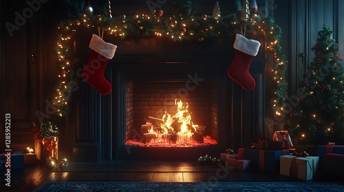 Siblings joyfully playing with new toys on Christmas morning image