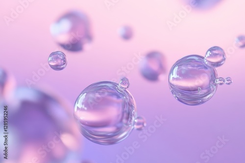 Delicate bubbles floating gracefully in a dreamy pink and purple atmosphere. Generative AI