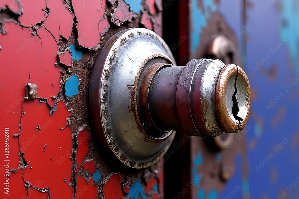 Rusty Door Handle with Peeling Paint Close-up Rusty Door Handle with Peeling Paint Close-up