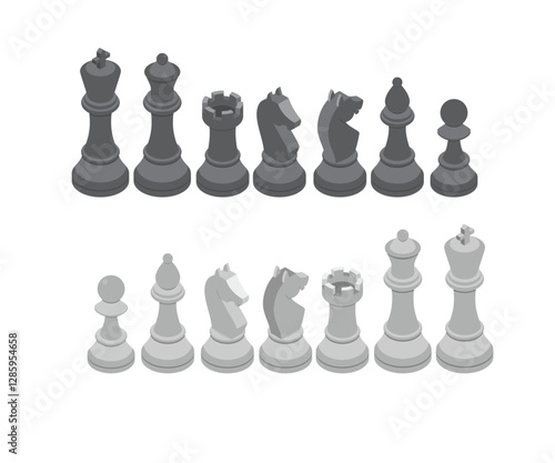  Isometric set of chess vector icons for web design isolated on white background
