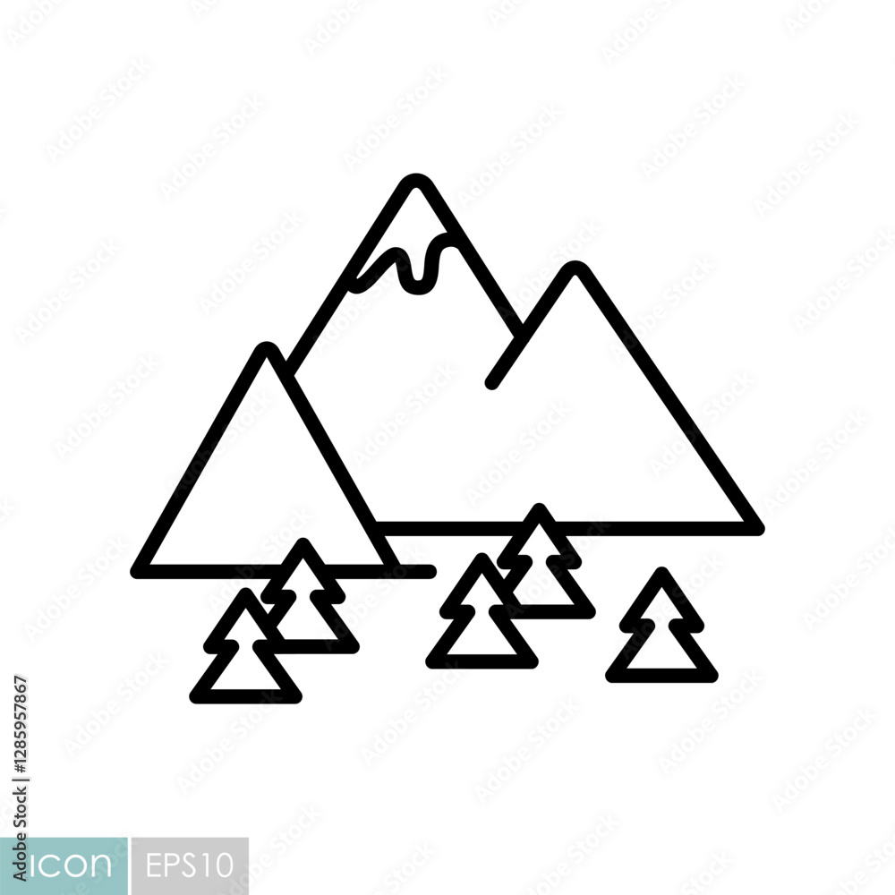 Pine tree at the foot of the mountain vector icon Pine tree at the foot of the mountain vector icon