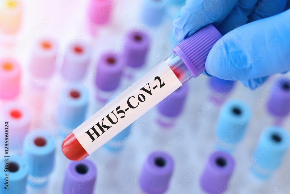 Obraz premium Potential pandemic: HKU5-CoV-2 virus test, doctor holding blood sample. Bat coronavirus discovery in China, like COVID-19 spread.