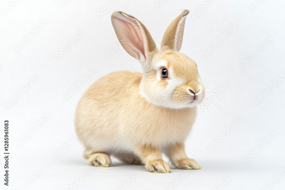 A small brown rabbit perched on a white floor, a simple yet endearing scene A small brown rabbit perched on a white floor, a simple yet endearing scene