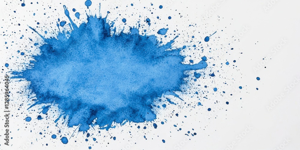 Fototapeta premium Blue ink watercolor stain on a white background with dynamic paint splashes and texture