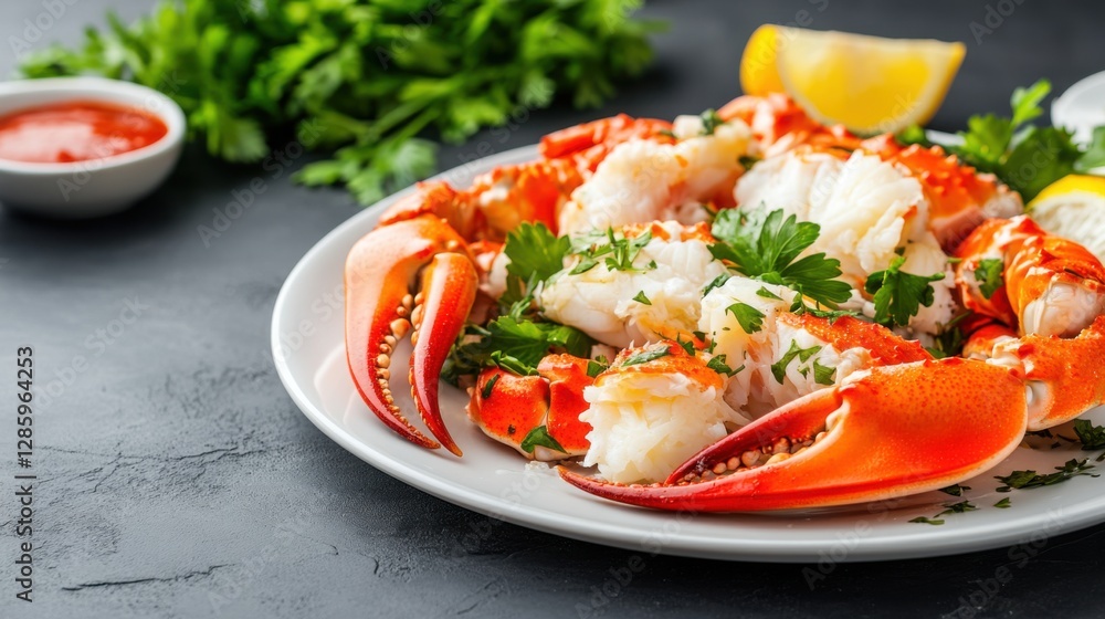 Freshly Cooked Lobster Claws Served with Lemon and Herbs Freshly Cooked Lobster Claws Served with Lemon and Herbs