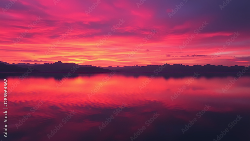 Fototapeta premium Crimson Skies and Mirrored Tranquility: An Unforgettable Landscape Moment