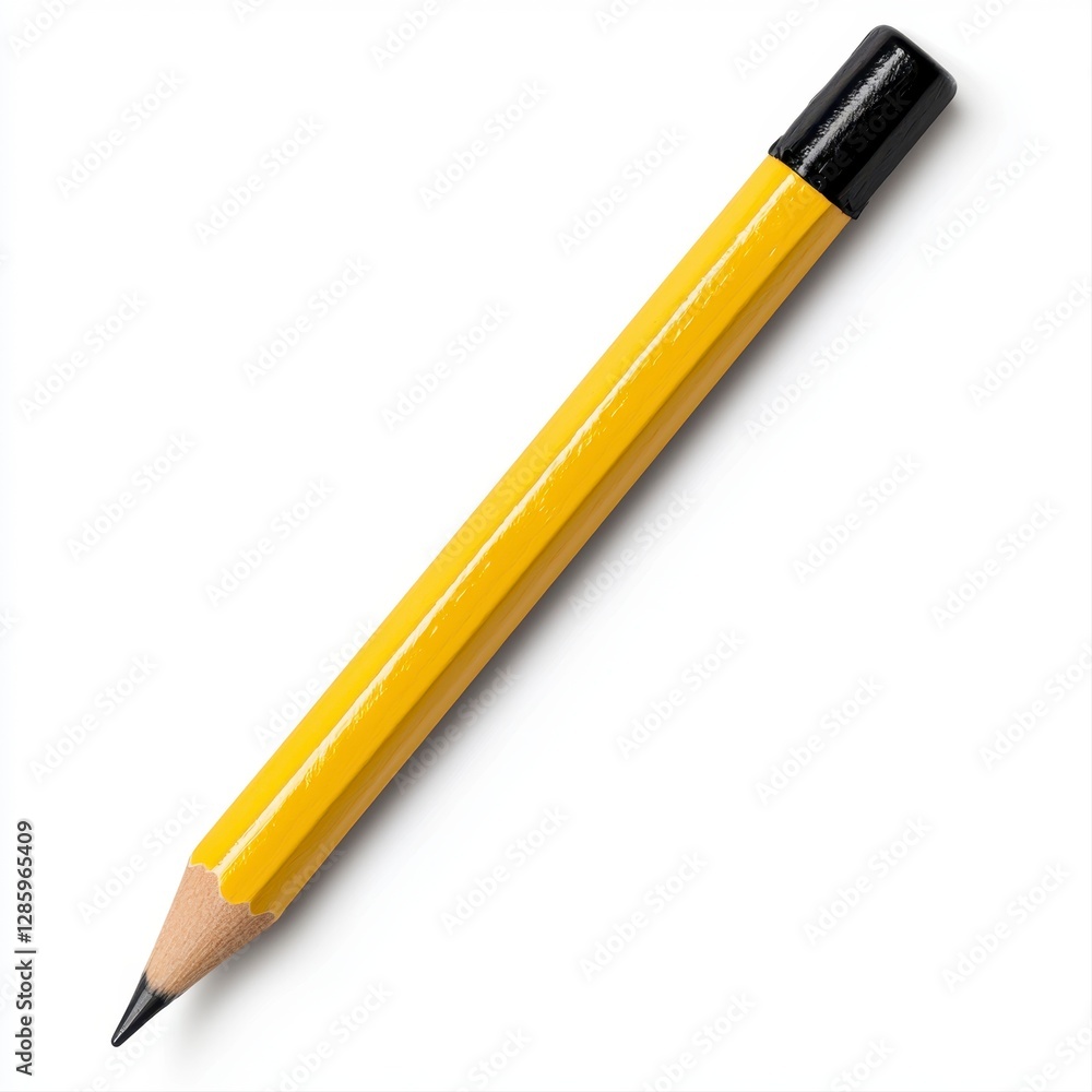 Sharpened yellow pencil with black eraser on a white background showcasing detailed illustration Sharpened yellow pencil with black eraser on a white background showcasing detailed illustration