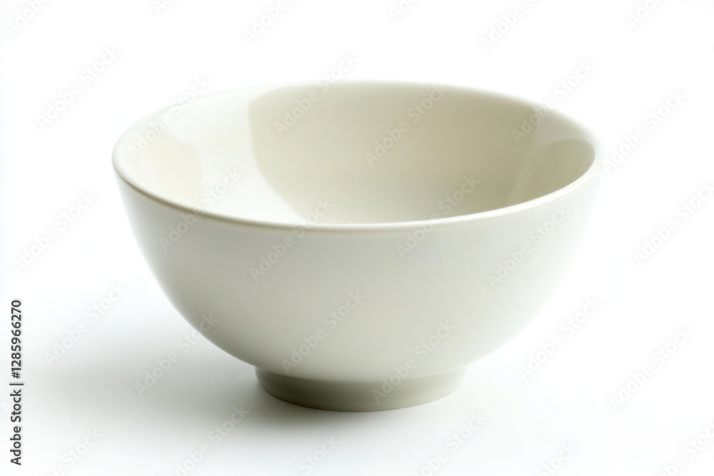 A simple, clean white bowl sits atop a table, ready for use A simple, clean white bowl sits atop a table, ready for use