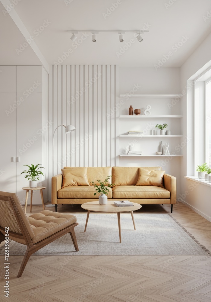 Fototapeta premium Minimalist Living Room with Warm Neutral Tones