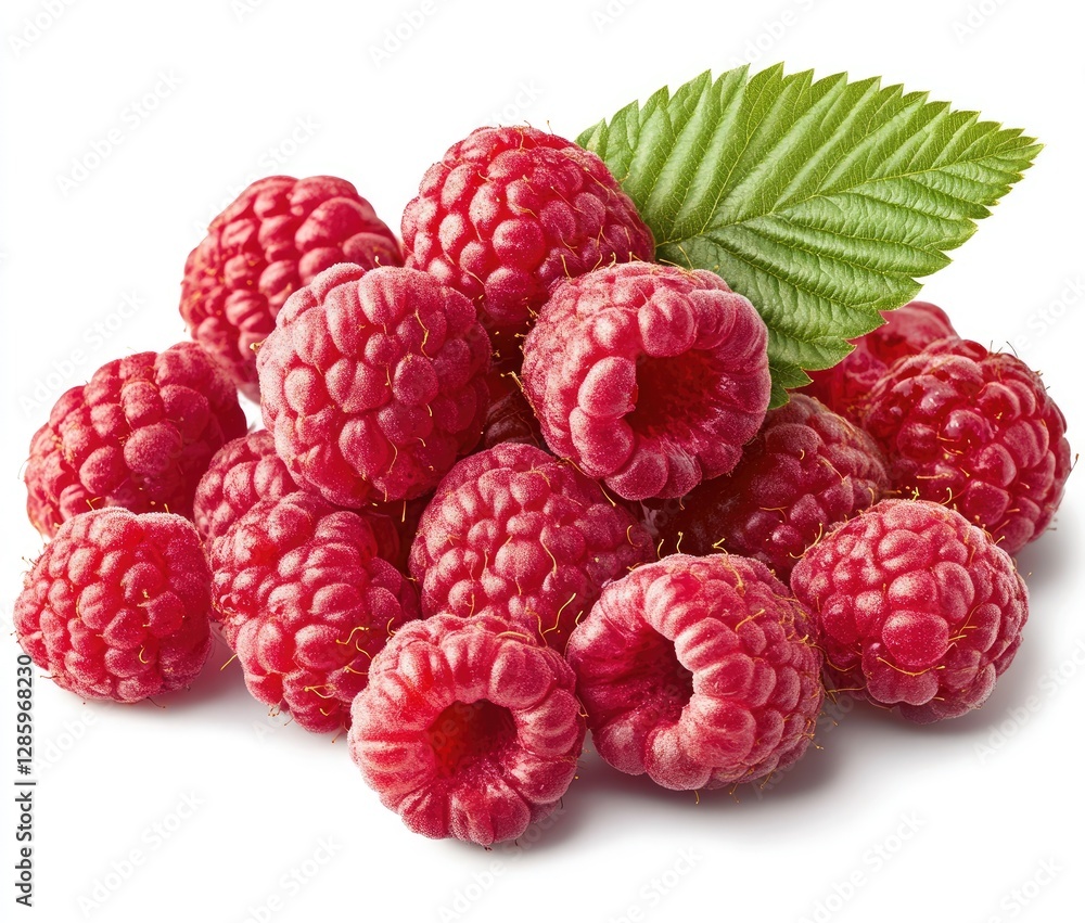 Fresh raspberries piled high, studio shot against white background Fresh raspberries piled high, studio shot against white background