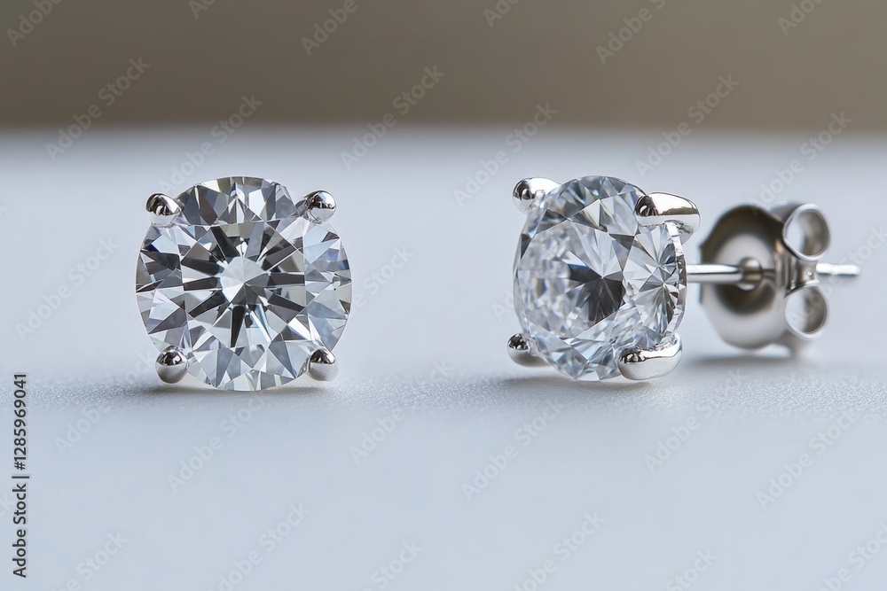 Pair of diamond earrings placed on a table, great for jewelry or luxury-themed images Pair of diamond earrings placed on a table, great for jewelry or luxury-themed images