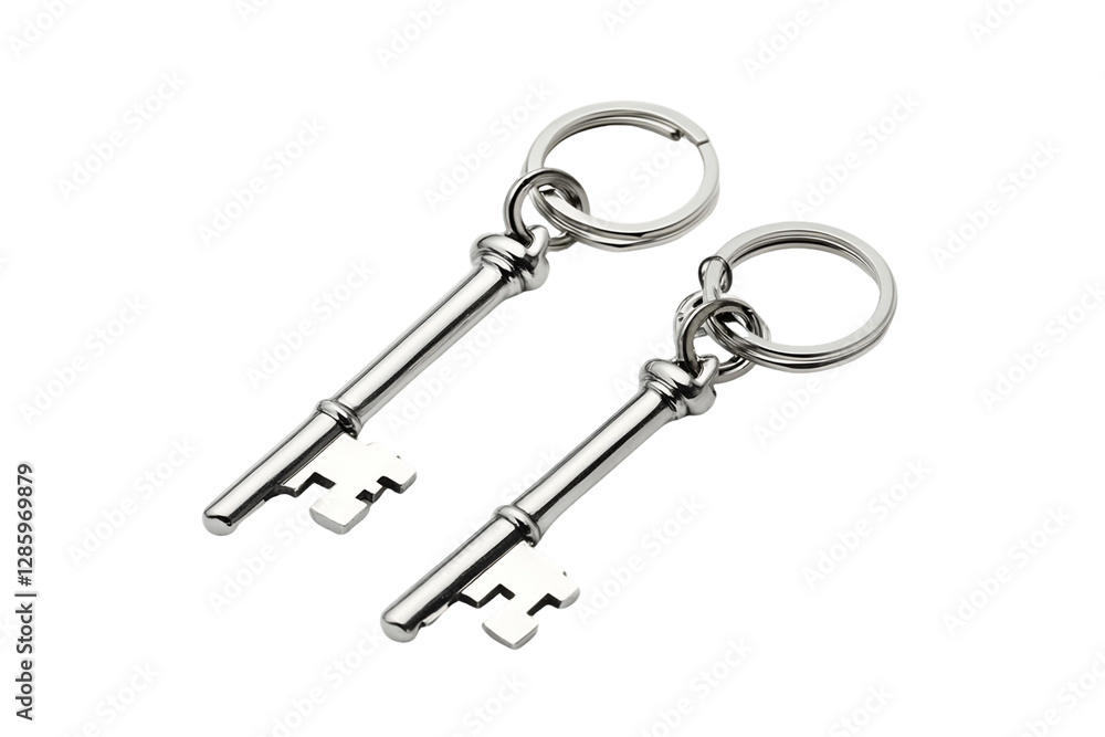 Two Silver Metal Keys On Key Rings Isolated On Transparent Background Two Silver Metal Keys On Key Rings Isolated On Transparent Background