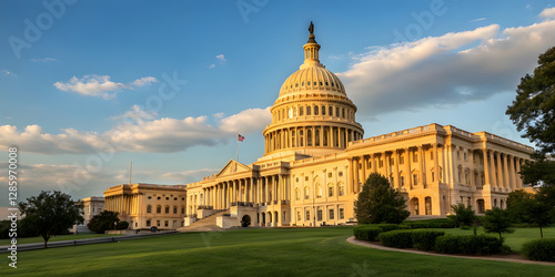 Golden U.S. Capitol Building Gleaming Representing Political Stability. Perfect for: Government Events, Political Summits, Independence Day