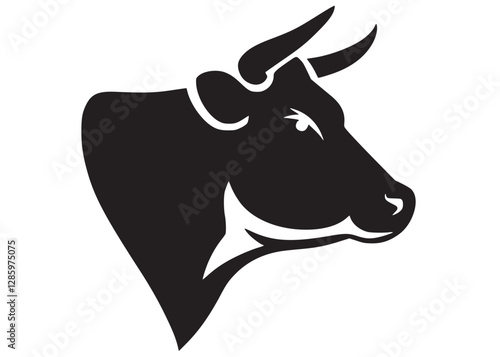 cow head logo vector silhouette, cow head logo icon, cow head silhouette, cow head animal farm logo vector, black cow head silhouette on white background.