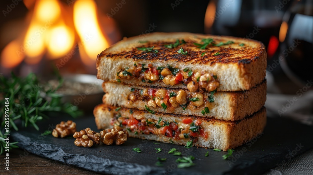 Grilled Walnut & Pepper Sandwich by Fireplace Grilled Walnut & Pepper Sandwich by Fireplace