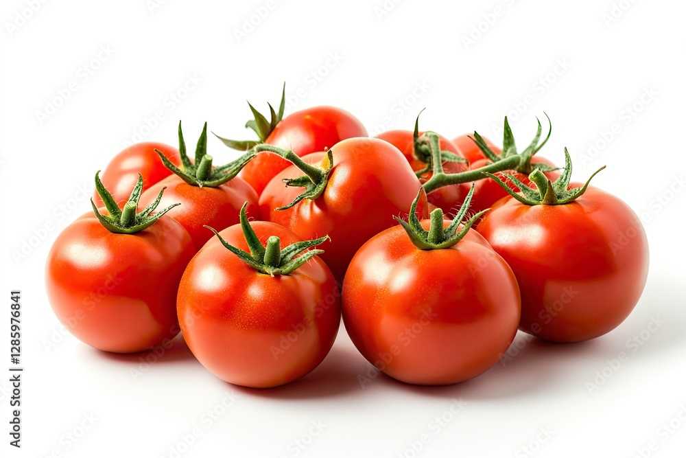 Fresh, red tomatoes clustered on white background Fresh, red tomatoes clustered on white background