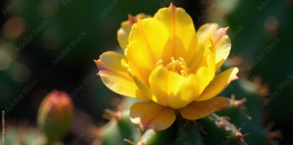 Delicate, luminous yellow cactus flower opens wide, showcasing intricate details , botanical, wildlife photography, wildlife Delicate, luminous yellow cactus flower opens wide, showcasing intricate details , botanical, wildlife photography, wildlife