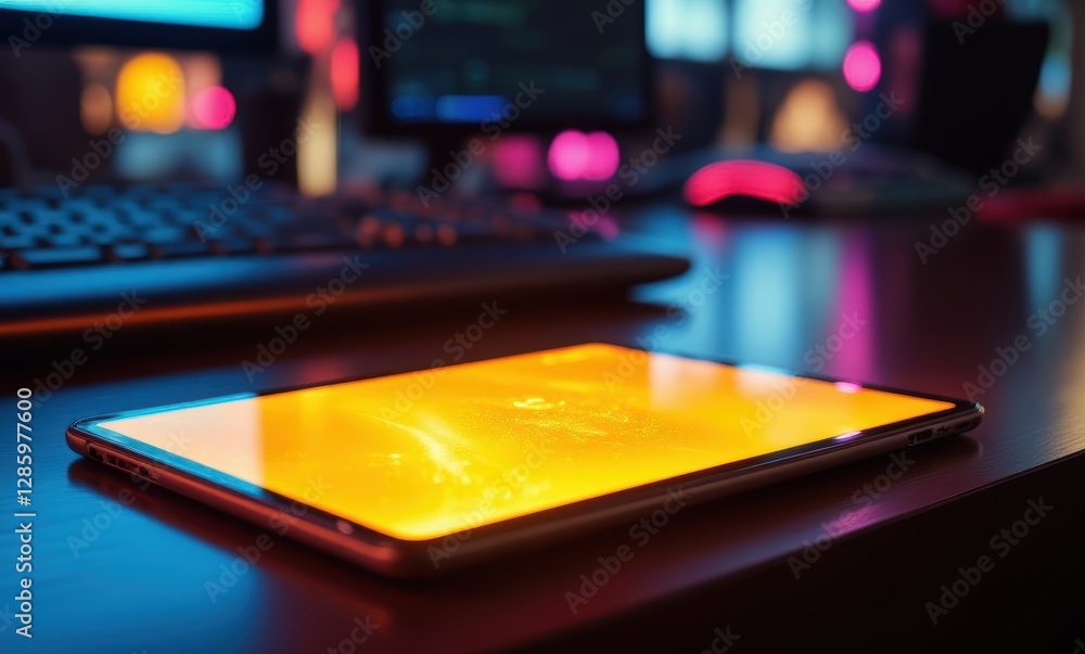 Vibrant tablet on modern workspace Vibrant tablet on modern workspace