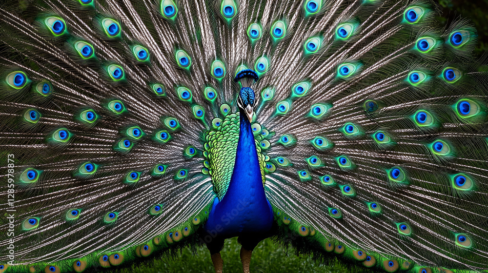 Fototapeta premium Majestic Peacock with Fully Fanned Feathers