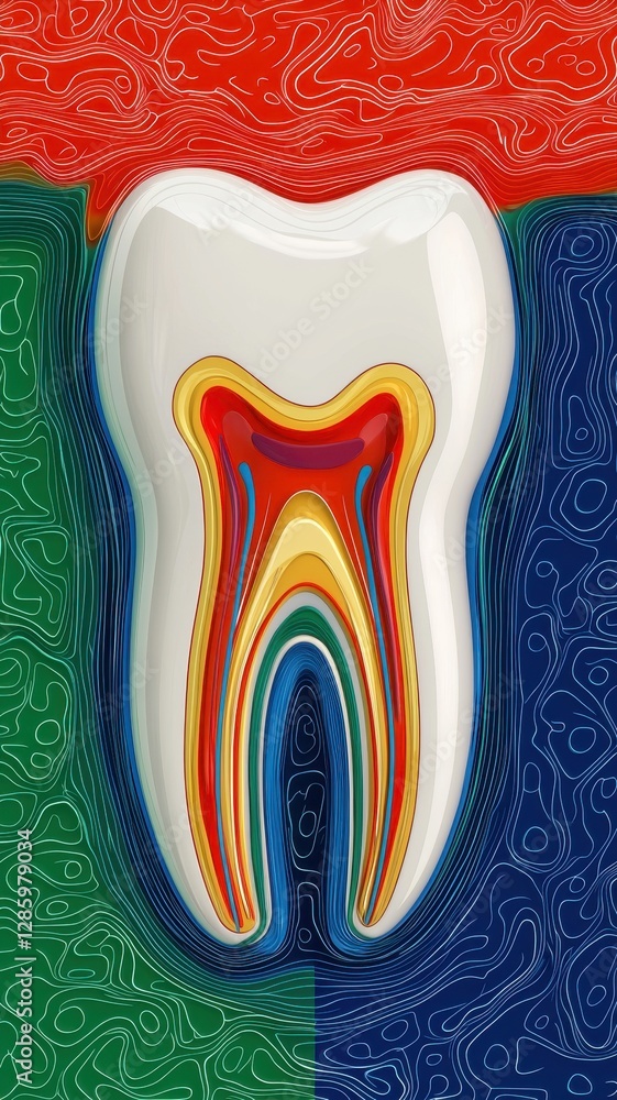 Colorful Anatomy of a Human Tooth Dental Illustration Cross Section Medical Art Colorful Anatomy of a Human Tooth Dental Illustration Cross Section Medical Art