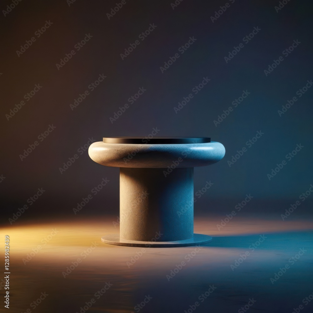 Round stone table with a black top Round stone table with a black top