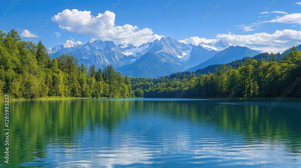 Naklejka premium Alpine Lake Serenity, Breathtaking Mountain Reflections