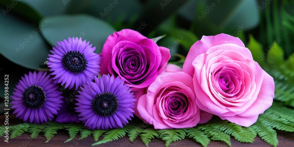 Lavender Roses and Soft Green Ferns. Delicate lavender roses arranged with soft green ferns, finished with a dreamy watercolor touch for rustic elegance. Lavender Roses and Soft Green Ferns. Delicate lavender roses arranged with soft green ferns, finished with a dreamy watercolor touch for rustic elegance.