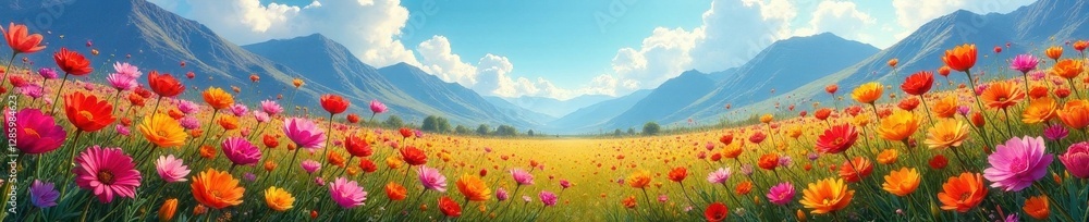 Wildflower explosion, vivid hues paint landscape , floral, spring Wildflower explosion, vivid hues paint landscape , floral, spring