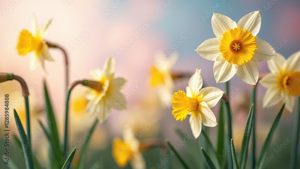 Ethereal Narcissus Flowers Floating in Pastel Hues: Perfect for Mother's Day Campaigns and Floral Advertisements Ethereal Narcissus Flowers Floating in Pastel Hues: Perfect for Mother's Day Campaigns and Floral Advertisements