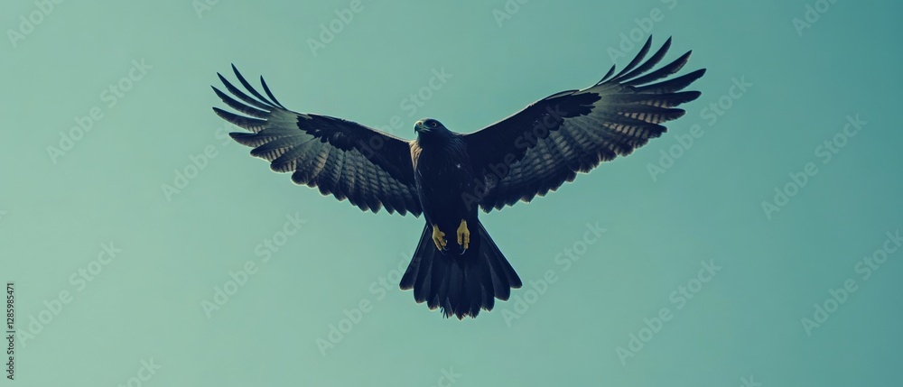 Naklejka premium Majestic hawk soars through clear skies wildlife photography nature aerial view bird's graceful flight