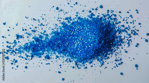 Sparkling Blue Glitter Scattered on White