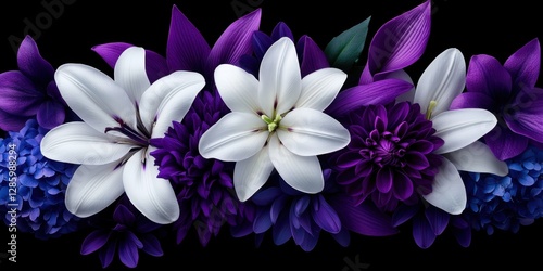 Mystical Garden Ensemble. Enchanted blends of amethyst asters, white lilies, and deep purple hydrangeas.