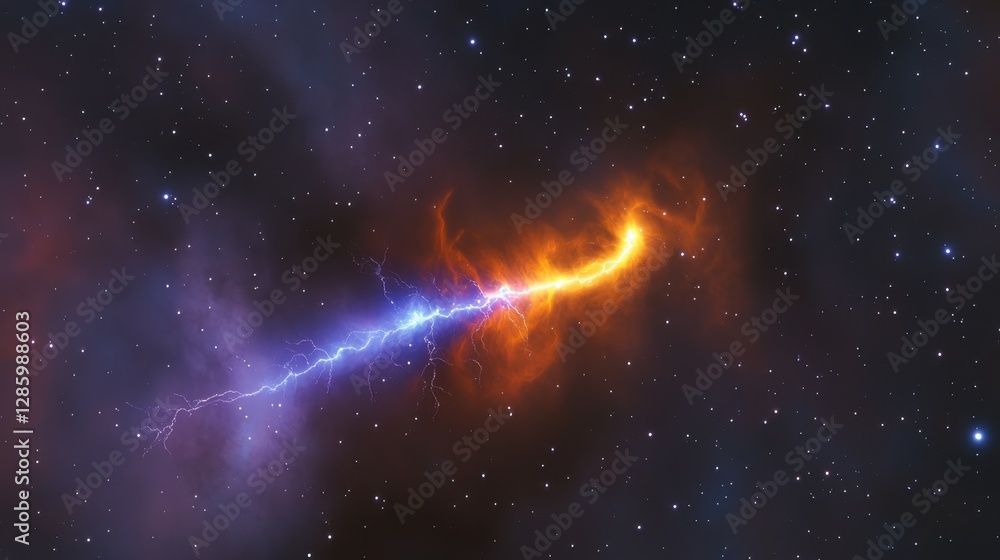 A deep-space storm crackles with vibrant interstellar lightning, illuminating nebula tendrils A deep-space storm crackles with vibrant interstellar lightning, illuminating nebula tendrils